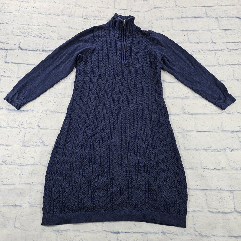 Tommy Bahama Pickford Cable Knit Sweater Dress Womens S Blue Half Zip Mock Neck